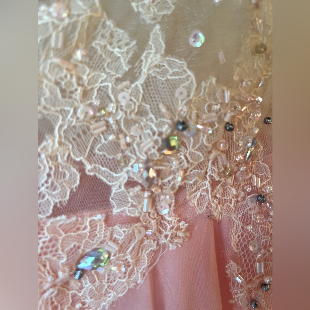 Sexy gown sophisticated handmade Italian lace and silk maxi Tony Bowls dress - Picture 6 of 16